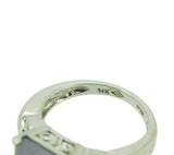14k White Gold Blue-Gray Genuine Natural Chalcedony Ring with Diamonds (#J3558)
