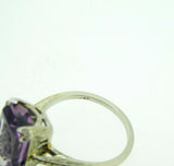 Deco 18K White Gold Genuine Natural Amethyst Cameo Ring (#J2656)