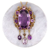 Large 37 Carat Victorian 14k Gold Genuine Natural Amethyst Pin Pendant (#J5477)