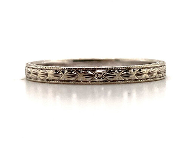14k White Gold Woman's Wedding Band Jewelry Engraved Size 6 (#J5872)