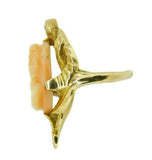 14k Yellow Gold Art Nouveau Genuine Natural Coral Cameo Ring (#J4550)