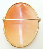 14k Yellow Gold Genuine Natural Shell Cameo Pin Full Figure Woman (#J2784)
