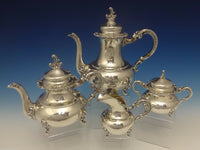 Heidelberg German Sterling Silver Tea Set 4pc w/Rococo Swirls & Flowers #0433