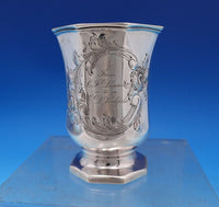 Wood and Hughes Coin Silver Baby Cup Chased Flowers Leaf Cartouche Footed #7419