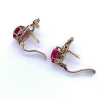 Vintage 14k Yellow Gold Synthetic Ruby and Diamond Earrings (#J5142)