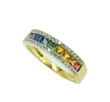 14k Yellow Gold Rainbow Genuine Natural Sapphire and Diamond Ring Band (#J4630)