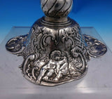 Dutch .800 Silver Candlestick Pair Repoussed Cherubs and Flowers 7 1/4" (#4071)