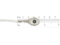 14k White Gold Genuine Natural Rock Crystal Quartz Filigree Pendant (#J5933)