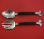 Aztec by Hector Aguilar Mexican Sterling Silver Salad Serving Set w/ebony 8 3/4"