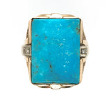 10k Gold Large 9.91ct Genuine Natural Turquoise and Diamond Men's Ring (#J6134)