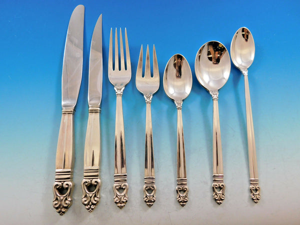 Royal Danish by International Sterling Silver Flatware Set for 8 Service 56 pcs