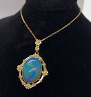 10k Yellow Gold Vintage Seven Carat Genuine Natural Opal Pendant (#J5658)