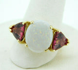 14k Yellow Gold Genuine Natural Opal and Pink Tourmaline Ring (#J4417)