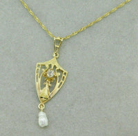10k Yellow Gold Pierced Diamond and Pearl Lavaliere Pendant (#J4822)