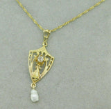 10k Yellow Gold Pierced Diamond and Pearl Lavaliere Pendant (#J4822)