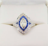 18k White Gold Marquise Genuine Natural Diamond and Sapphire Halo Ring  (#J4013)