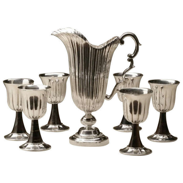 Buccellati Sterling Silver 6 Wine Goblets and Pitcher Set with Stone Italy