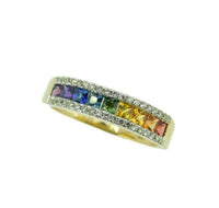 14k Yellow Gold Rainbow Genuine Natural Sapphire and Diamond Ring Band (#J4630)