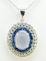 14k Gold Genuine Natural Moonstone Sapphire and Diamond Halo Pendant (#J4211)