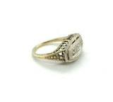 14k White Gold Filigree Genuine Natural Three Diamond Ring w/Platinum Top #J5351