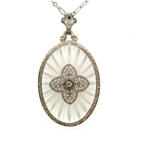 14k Gold Art Deco Genuine Natural Rock Crystal Quartz Filigree Necklace (#J5365)