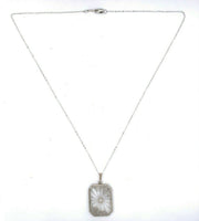 10k Gold Art Deco Genuine Natural Rock Crystal Quartz Pendant w/Flowers (#J5541)