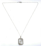 10k Gold Art Deco Genuine Natural Rock Crystal Quartz Pendant w/Flowers (#J5541)
