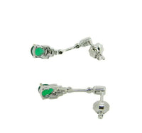 18k White Gold Genuine Natural Emerald and Diamond Drop Earrings (#J4709)