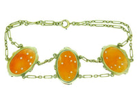 14k Gold Art Deco Chinese Export Genuine Natural Carnelian Bracelet (#J4663)