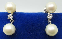 14k Gold Pearl Earrings with .26ct Diamonds (#J3439)