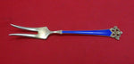 Anitra by Th. Olsens .830 Silver Pickle Fork Two Tine with Blue Enamel 4"