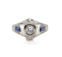18k White Gold Art Deco .17ct Diamond Men's Ring Jewelry (#J5674)