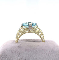 2.41ct Genuine Natural Aquamarine 14k and 18k Gold Filigree Ring (#J5776)