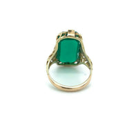 14k Yellow Gold Genuine Natural Chrysoprase Green Onyx Filigree Ring (#J5358)
