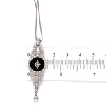 Genuine Natural Black Onyx and Diamond Platinum Pendant Necklace (#J5641)