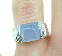 14k White Gold Square Genuine Natural Chalcedony Ring with Diamonds (#J3514)