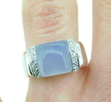 14k White Gold Square Genuine Natural Chalcedony Ring with Diamonds (#J3514)