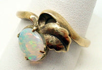 Exquisite 10k Gold Ring with An Oval Genuine Natural Opal (#J441)