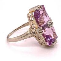 Art Deco 14k Gold Filigree Genuine Natural Amethyst and Diamond Ring (#J4845)