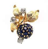 18k Gold Antique Genuine Natural Sapphire Diamond Blackberry Earrings (#J5433)