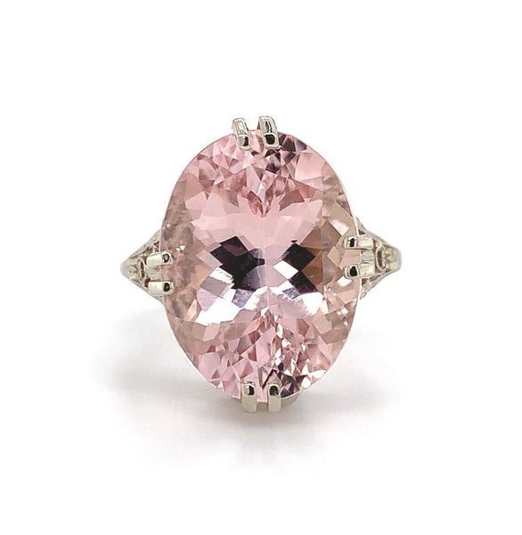 14k Gold Large 8.77ct Pink Genuine Natural Morganite Filigree Ring (#J5763)