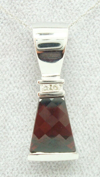 14K Gold Triangular Genuine Natural Garnet Pendant with Diamonds (#J2425)