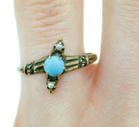 14k Yellow Gold Victorian Turquoise and Seed Pearl Ring (#J4534)