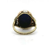 Arts and Crafts 14k Gold Genuine Natural Lapis Ring Applied Leaves (#J5414)