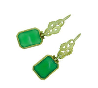 Retro 14k Yellow Gold Dangle Genuine Natural Chrysoprase Earrings (#J4612)