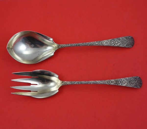 Antique Engraved by Tiffany and Co Sterling Silver Salad Serving Set Orig 9 1/2"