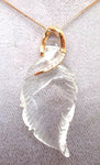 18k Gold Carved Genuine Natural Rock Crystal Quartz Pendant (#J127)