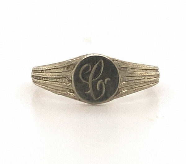 10k White Gold Baby Signet Ring with Cursive "C" Monogram Jewelry (#J5888)