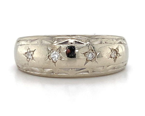 14k White Gold Genuine Natural Diamond Star Band Men's Ring Size 9.5 (#J5894)