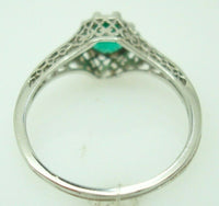 Art Deco 18k White Gold .48ct Genuine Natural Emerald Filigree Ring (#J901)